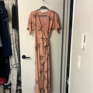 Floral Wrap Dress in Peach
